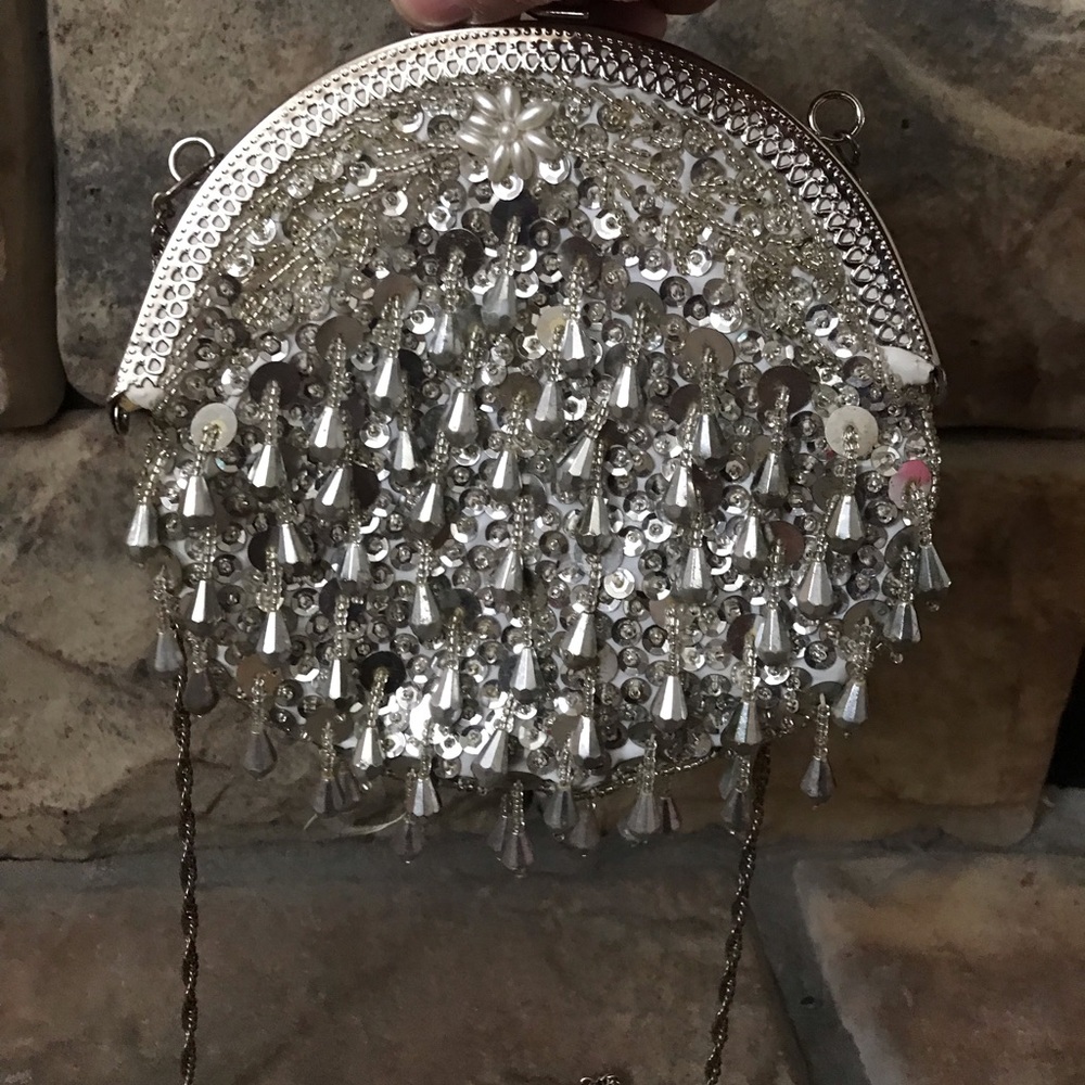 Silver Beaded Evening Bag